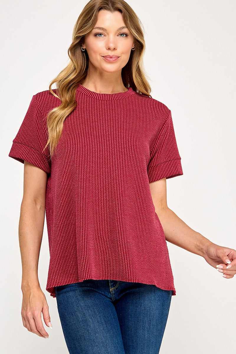 Basic Ribbed Tee Cranberry