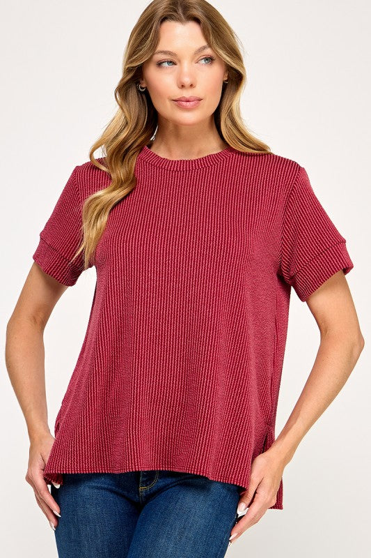 Basic Ribbed Tee Cranberry