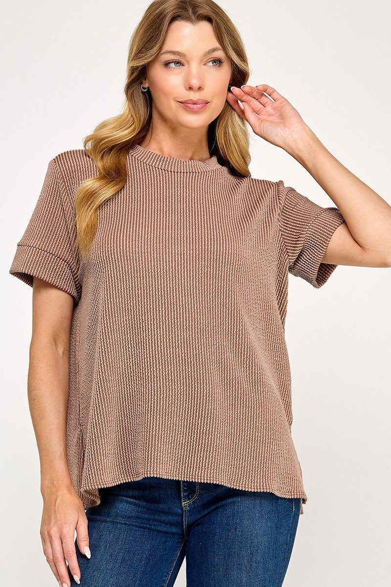 Basic Ribbed Tee Camel