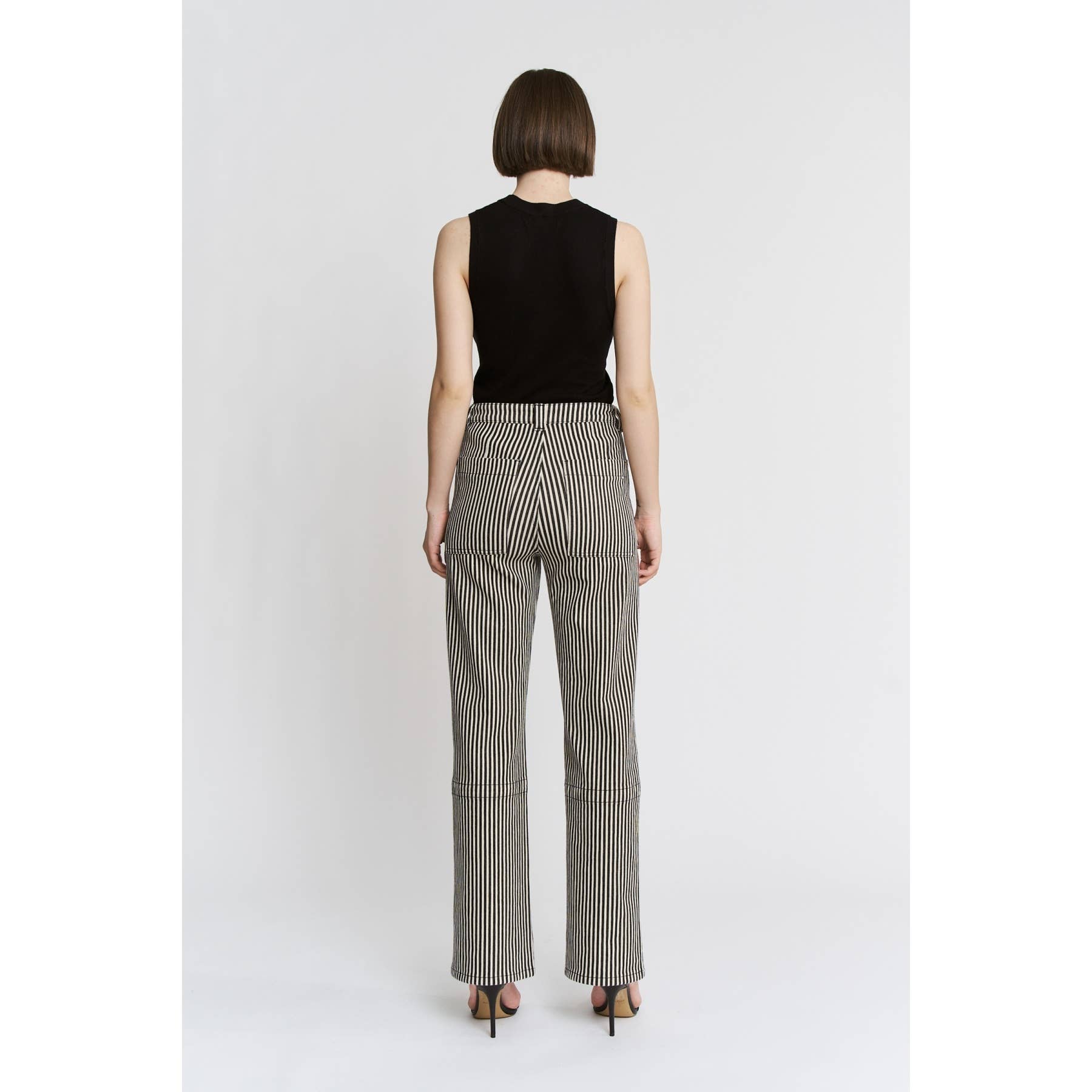 SUPER HIGH LOOSE FIT STRAIGHT STRIPED JEANS: BLACK TAN