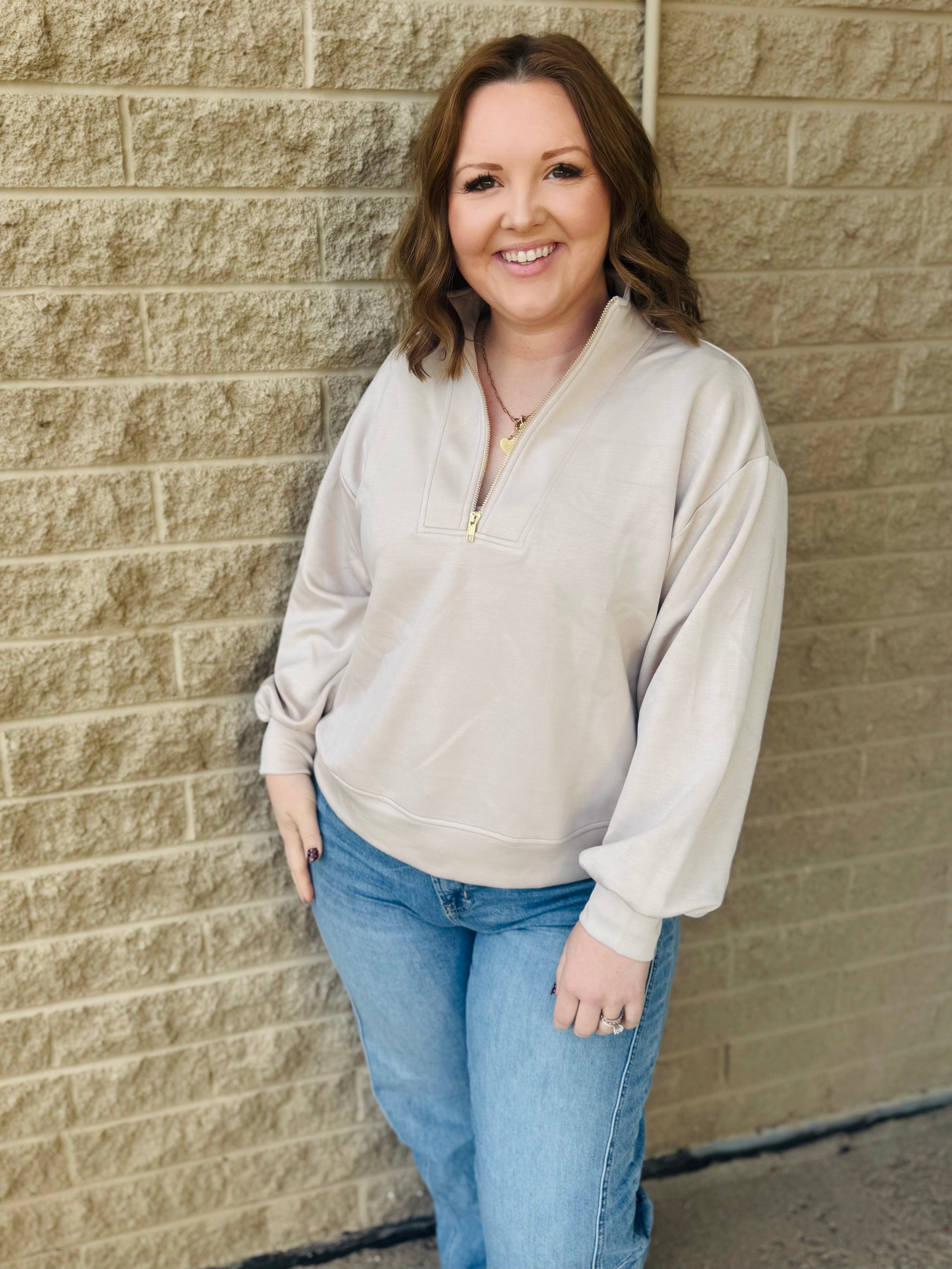 Piper Quarter Zip Top Almond