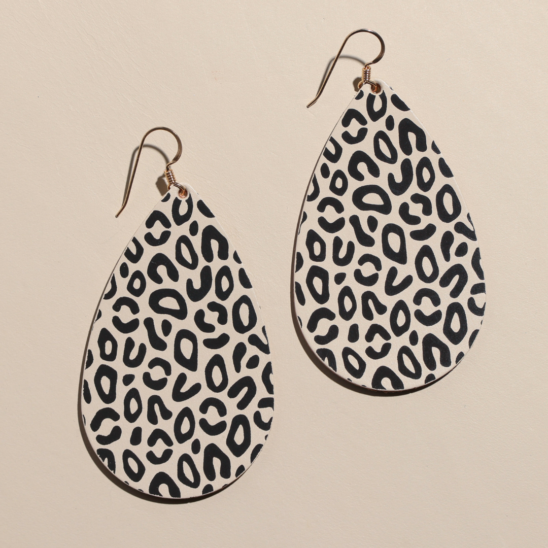 Ecru Posh Leopard Teardrops: Small
