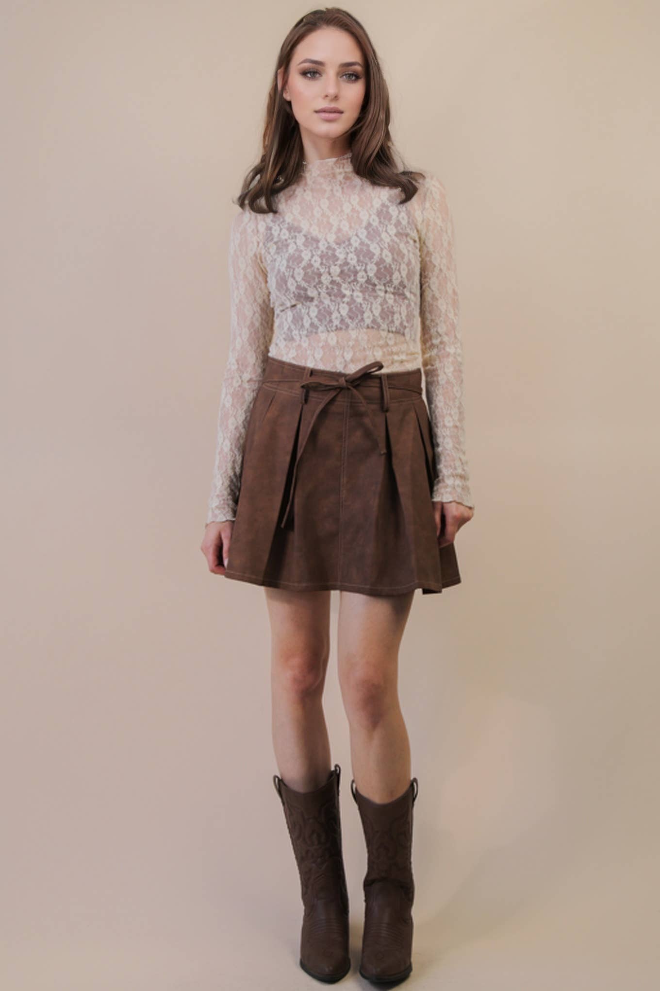 Mesh Lace Knit Top Champagne