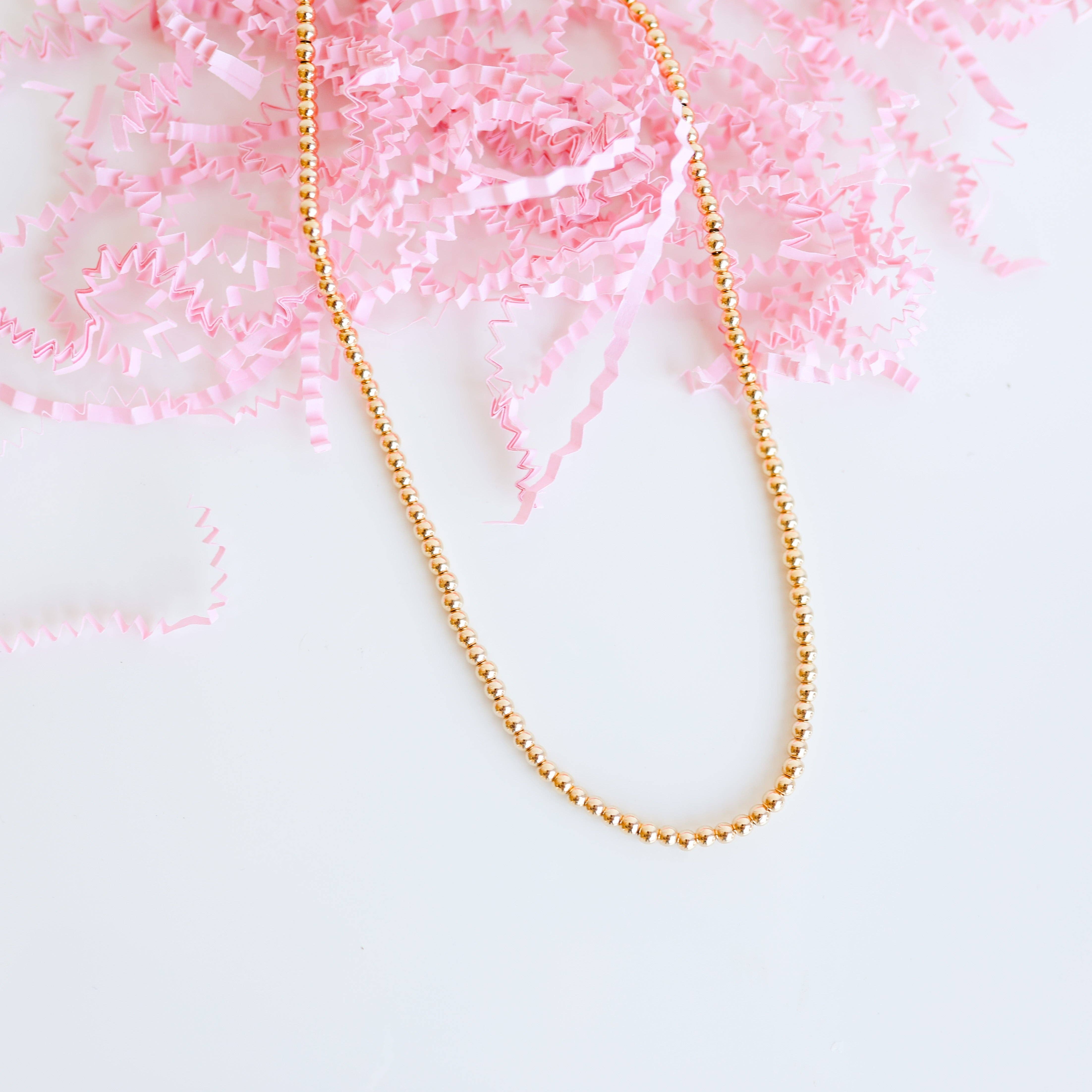 3MM Gold Beaded Necklace: 16 inch / No Clasp