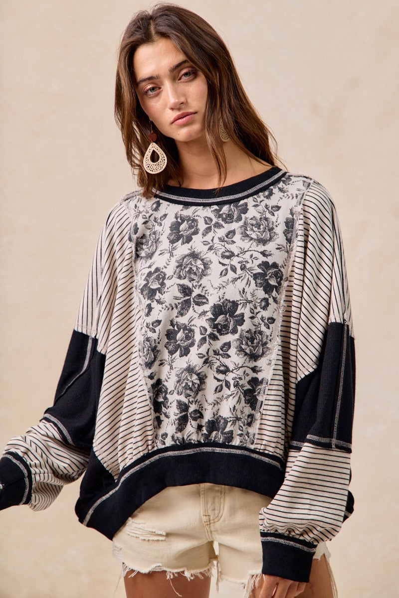 Rose Twill And Stripe Mix And Match Top