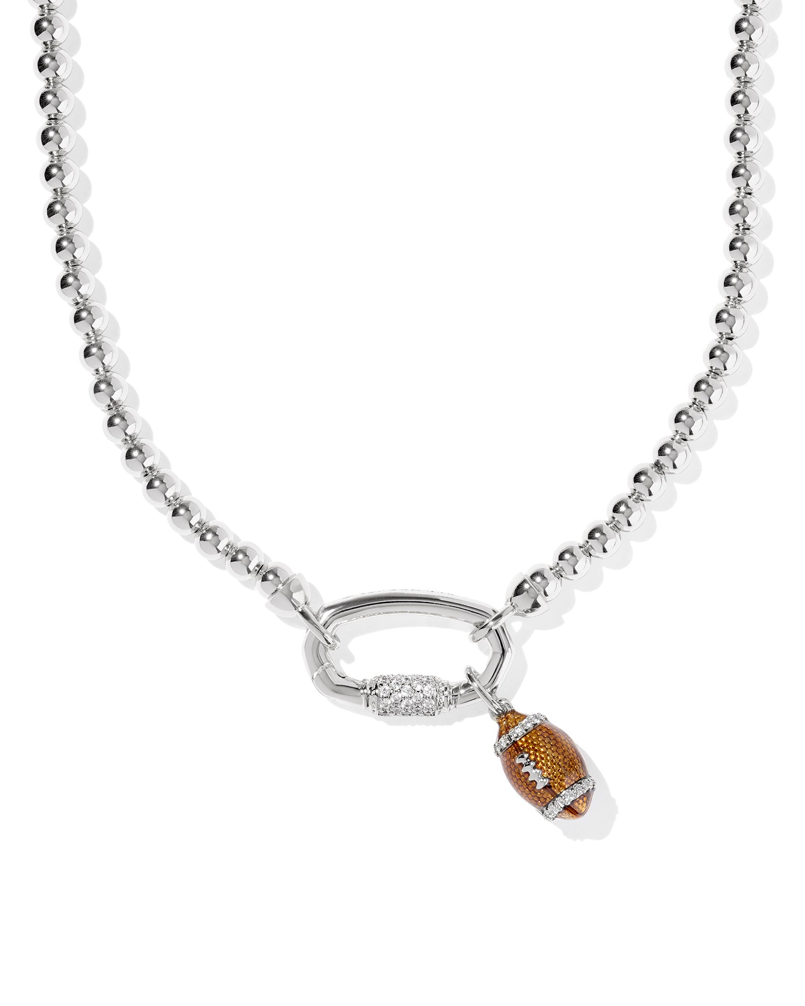 Football Rhodium Metal Strand Necklace