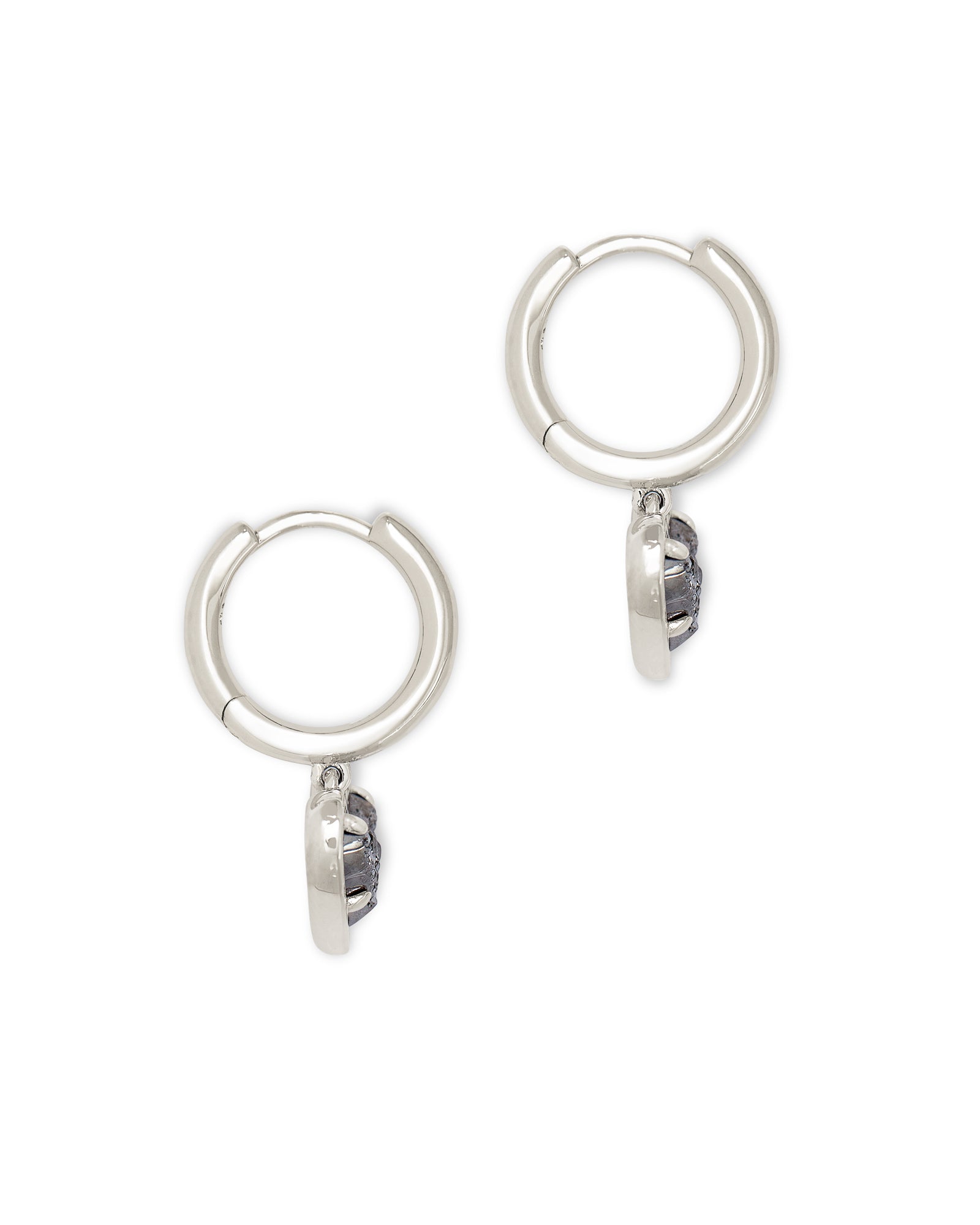 Ari Heart Huggie Earrings in Rhodium Platinum Drusy