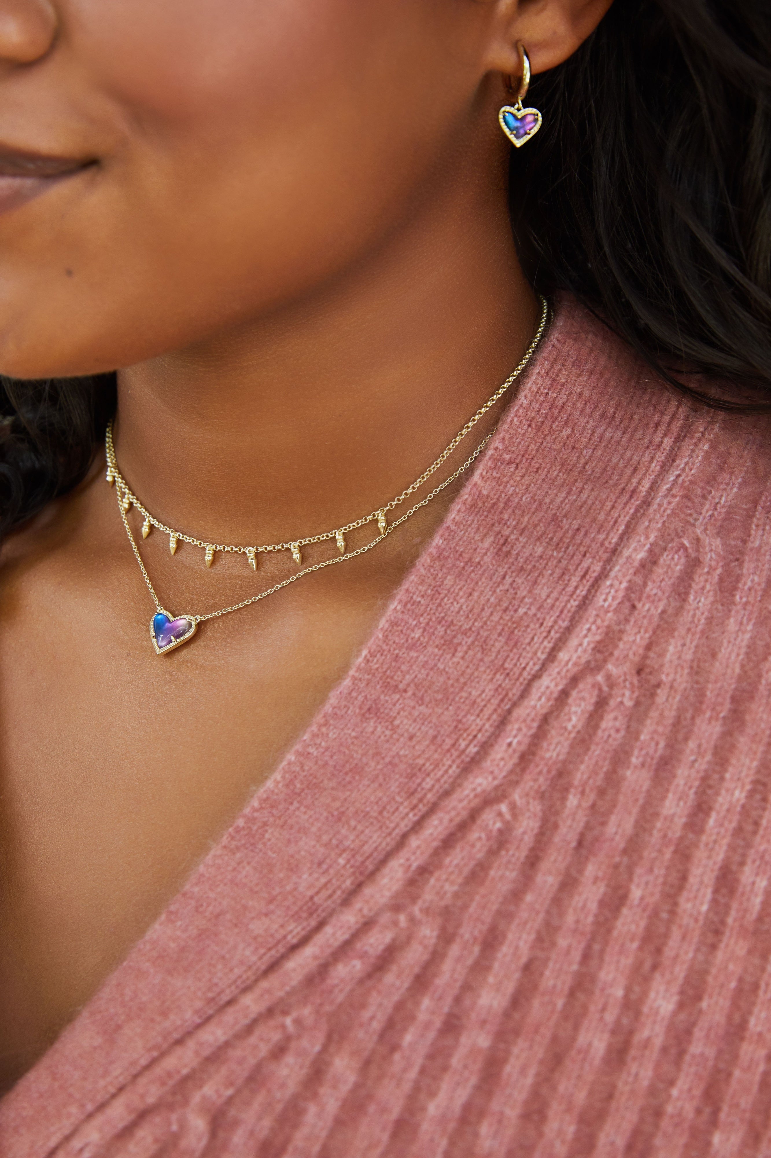 Ari Heart Short Pendant Necklace in Gold Iridescent Drusy