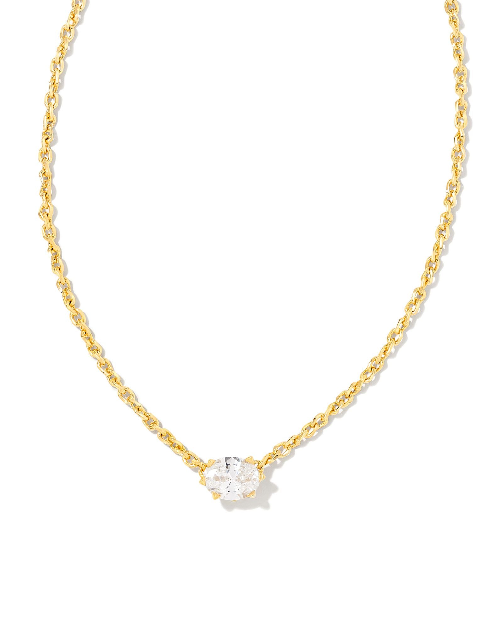 Cailin Crystal Pendant Necklace in Gold & White Crystal