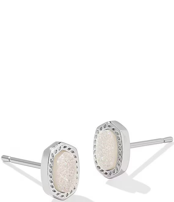 Mini Ellie Stud Earrings in Silver Iridescent Drusy