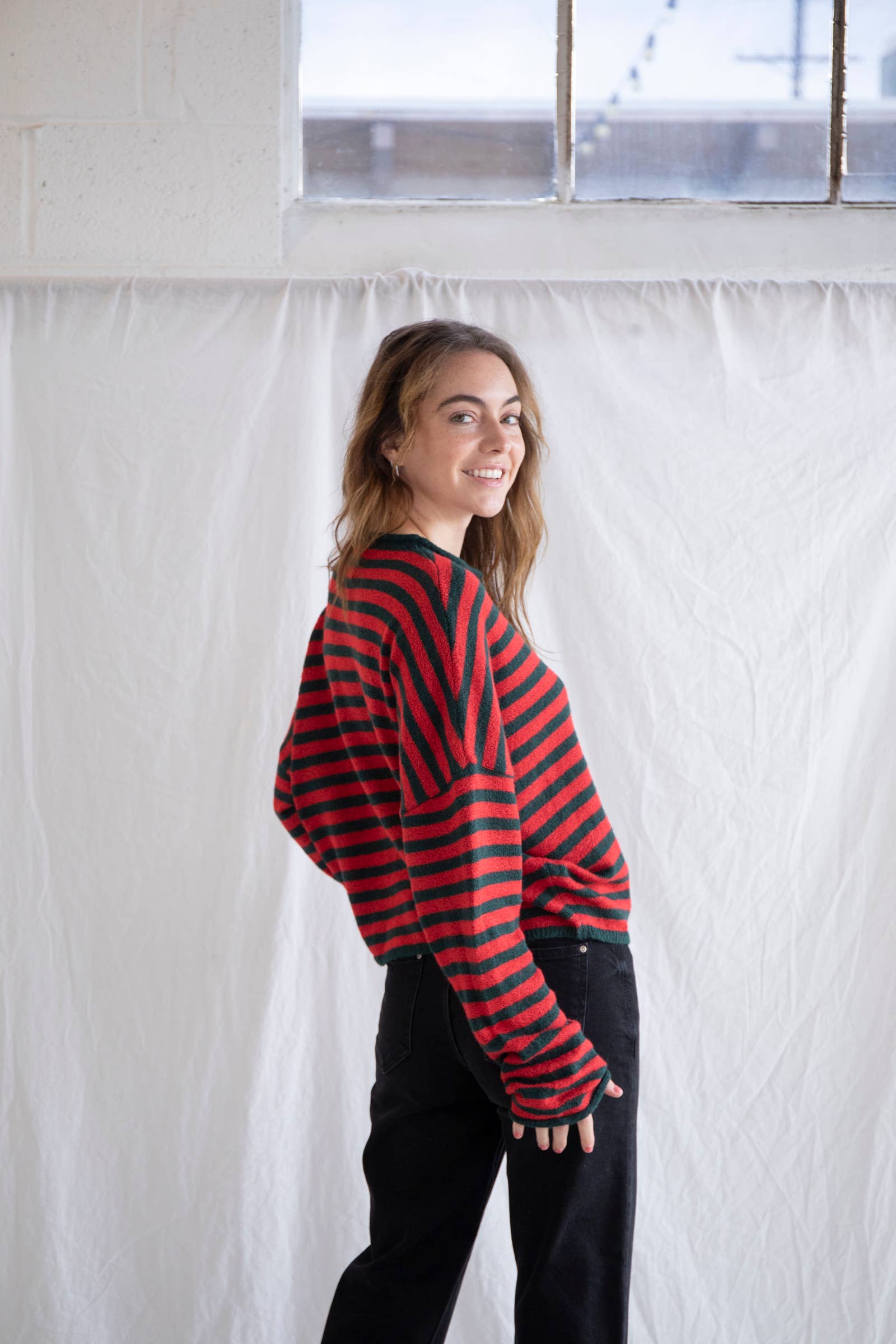 Piper Cardigan - Striped: Ivory-Black