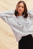 Ribbon Sequins Christmas Holiday Sweater Top