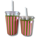 Coffee Cup Cover - Pink & Green - Iced Drink Sleeve: Large 24oz