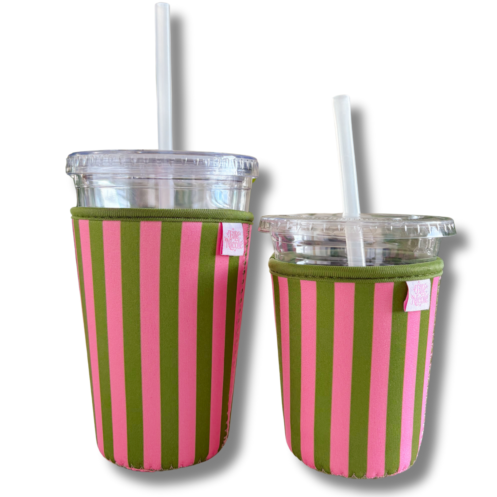 Coffee Cup Cover - Pink & Green - Iced Drink Sleeve: Large 24oz