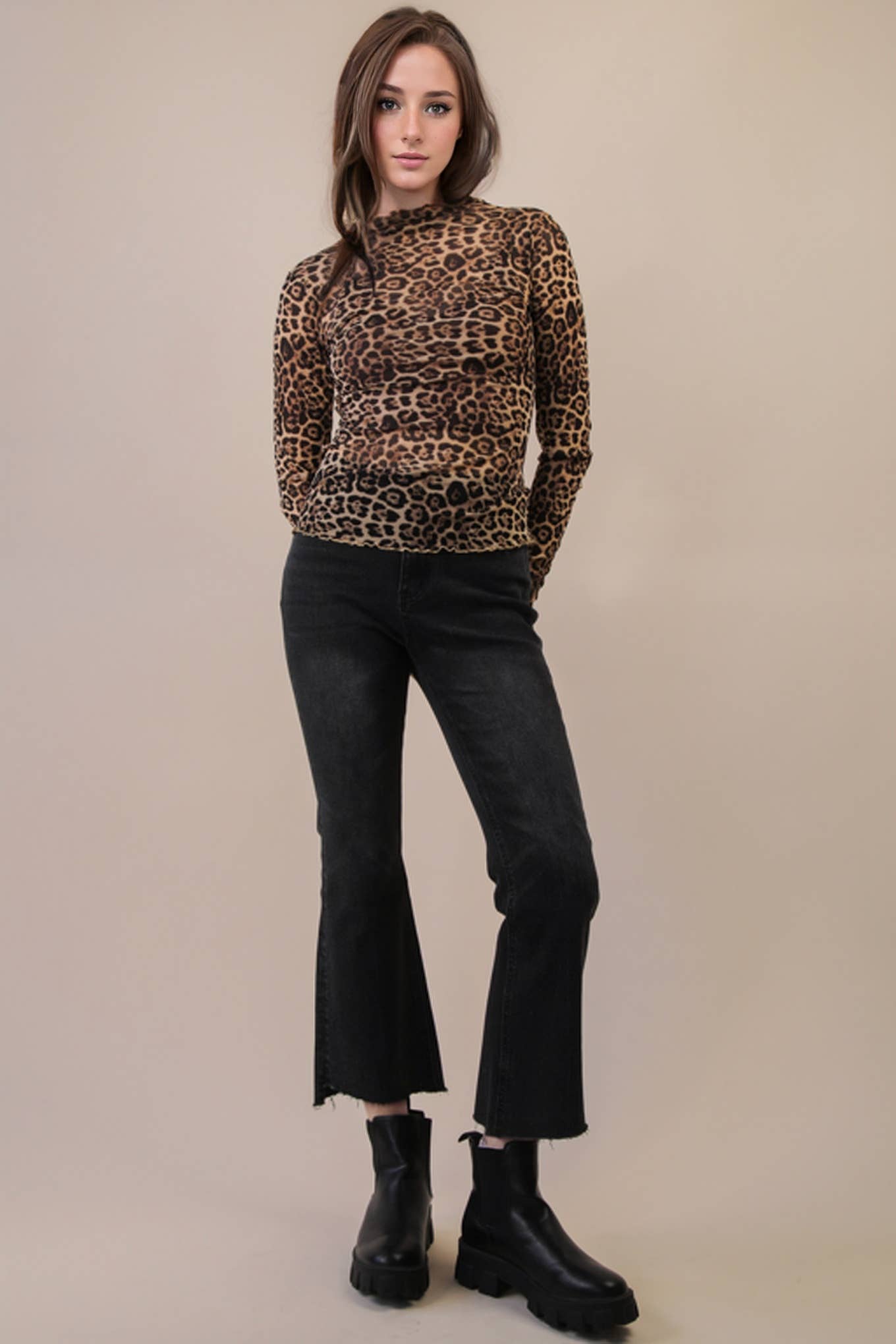 Mesh Lace Knit Top Leopard