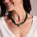 Dark Green Bandana Necklace: Gold Sunburst Heart Charm / Dark Green