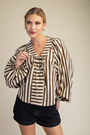 Dolman Lace-Up Blouse: Brown