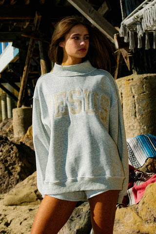 Jesus Embroidered Mock-Neck Sweatshirt