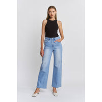 HIGH RISE WIDE LEG PEARL EMBELLISHMENT: IVY INDIGO / 28