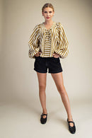 Dolman Lace-Up Blouse: Brown