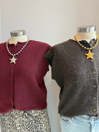 Posie Sleeveless Cardigan Burgundy