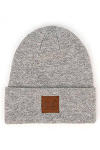 C.C Heather Knit Suede Patch Beanie Winter Hat: Bubble Berry