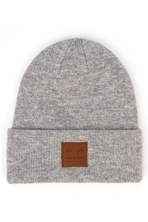 C.C Heather Knit Suede Patch Beanie Winter Hat: Cacao