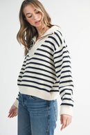Half-Zip Pointelle Stripe Sweater