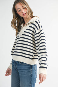 Half-Zip Pointelle Stripe Sweater
