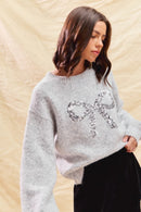 Ribbon Sequins Christmas Holiday Sweater Top