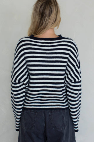 Piper Cardigan - Striped: Ivory-Black