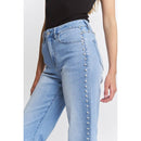 HIGH RISE WIDE LEG PEARL EMBELLISHMENT: IVY INDIGO / 28