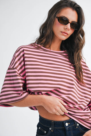 Oversized Stripe Boyfriend Tee: Cobalt