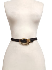 Genuine Suede Belt with Gold Tear Drop Buckle: Brown