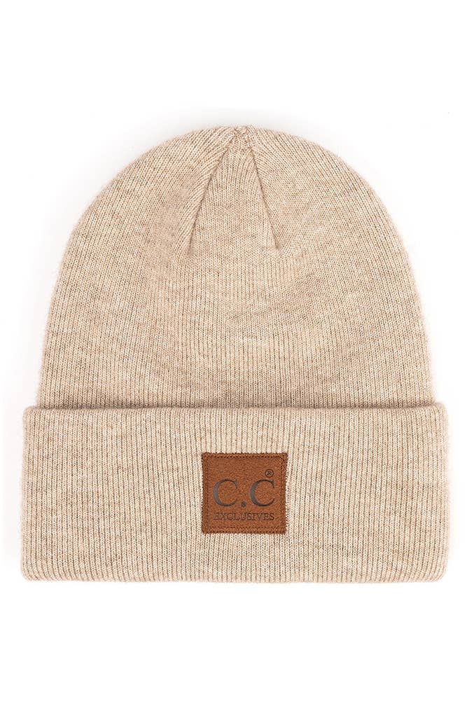 C.C Heather Knit Suede Patch Beanie Winter Hat: Bubble Berry