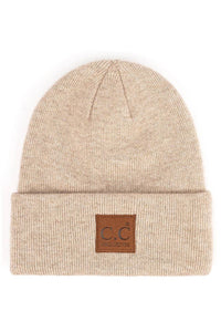 C.C Heather Knit Suede Patch Beanie Winter Hat: Cacao