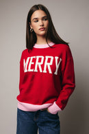 "MERRY" SWEATER: RED-PINK