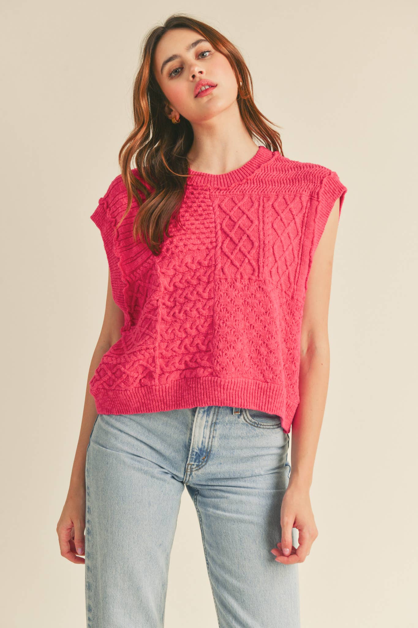 Mixed Cable Knit Sweater Vest
