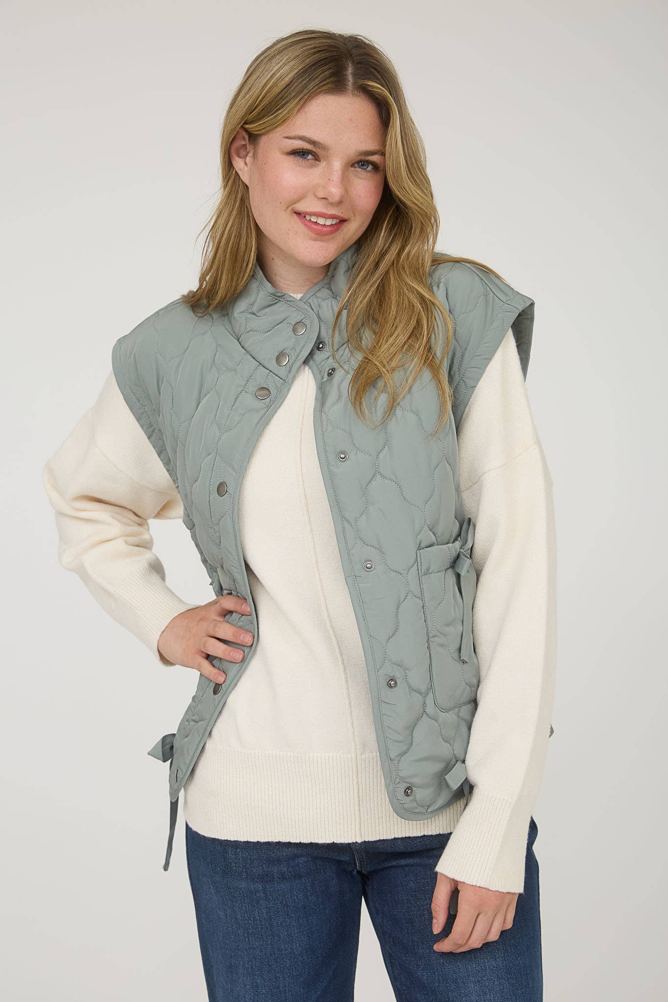 Charm Quilted Vest Dusty Sage