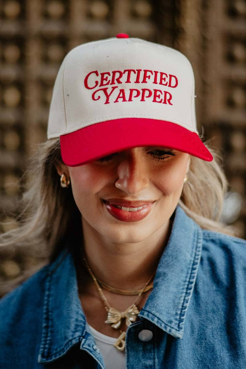 Certified Yapper Two-Toned Vintage Hat: Red and Tan