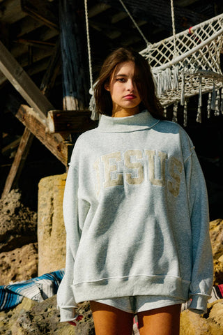 Jesus Embroidered Mock-Neck Sweatshirt