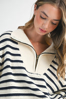 Half-Zip Pointelle Stripe Sweater
