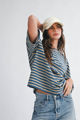 Sugar Stripe Tee: Tan