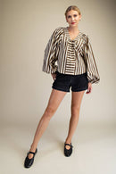Dolman Lace-Up Blouse: Brown