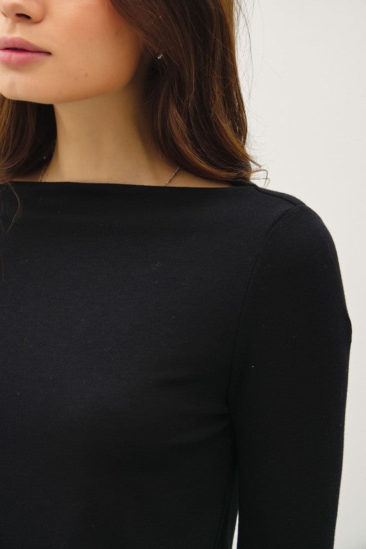 Basic Boat Neck Long Sleeve Black