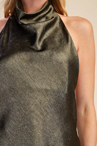 Golden Hour | Metallic Halter Top Olive