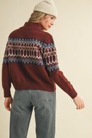 Fair Isle Zip Up Sweater Cardigan