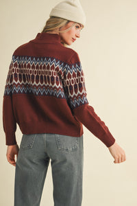 Fair Isle Zip Up Sweater Cardigan