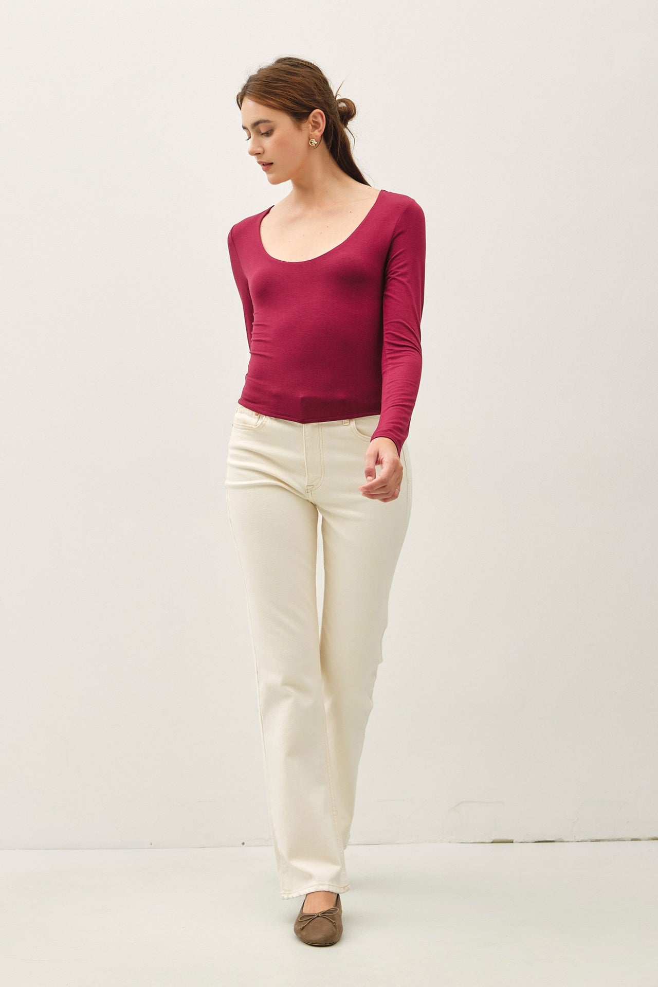 Basic Long Sleeve Top Merlot