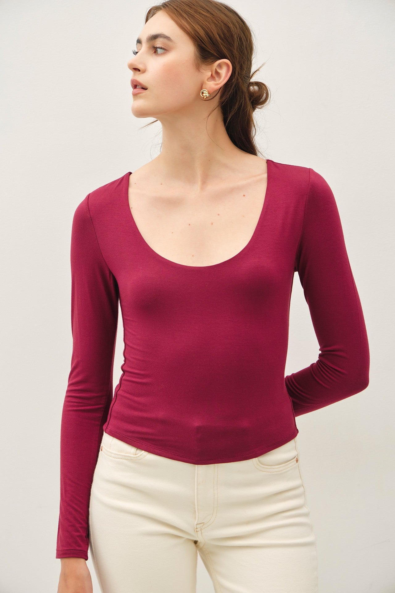 Basic Long Sleeve Top Merlot